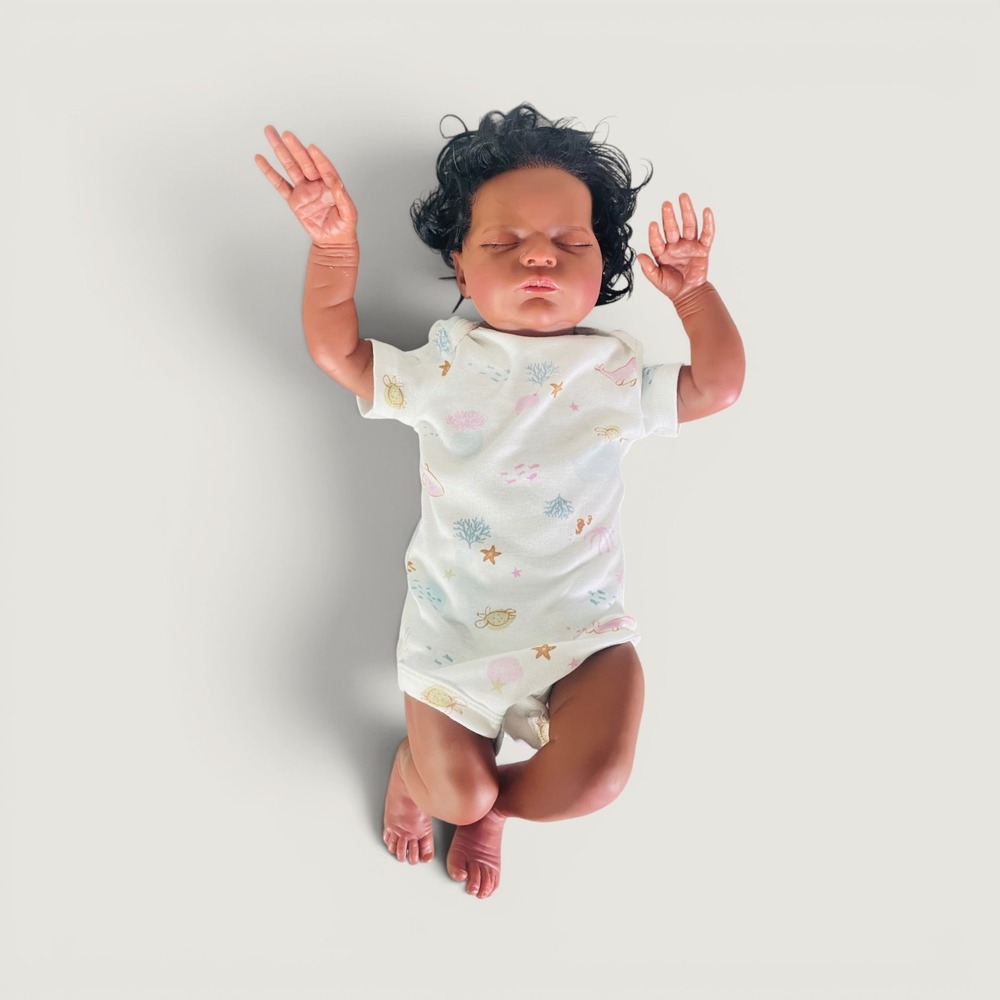 African American Sleeping Baby Doll Curly Hair Realistic Reborn Style Cloth Body